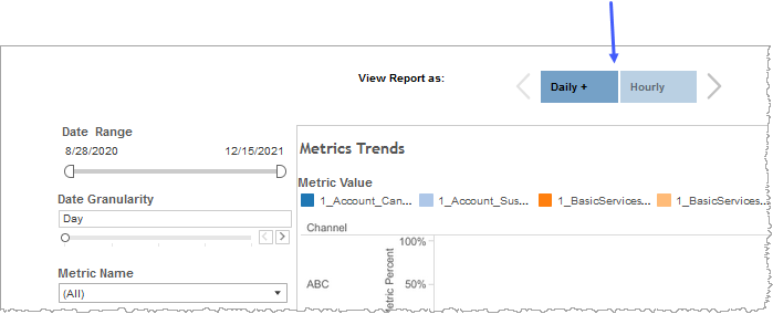 Screen capture showing daily summarization and hourly summarization toggle buttons in a report
